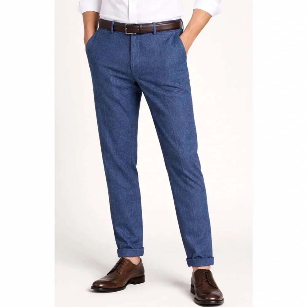 Lands’ End Mens Blue Wool Plain Front Trousers‎ Pants Size 34in NWOT